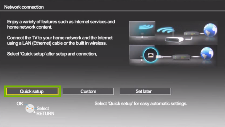 Network Connection info screen with Quick Setup highlighted