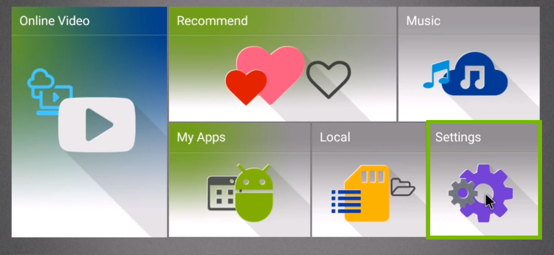 Main menu with Settings selected. Screenshot.