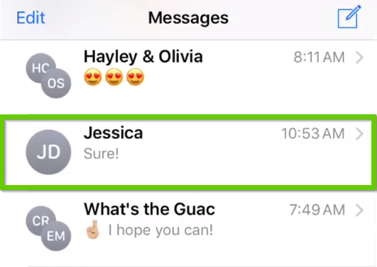 Highlighted iOS conversation