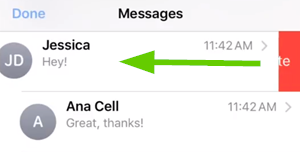 Swiping left on iOS to delete conversation