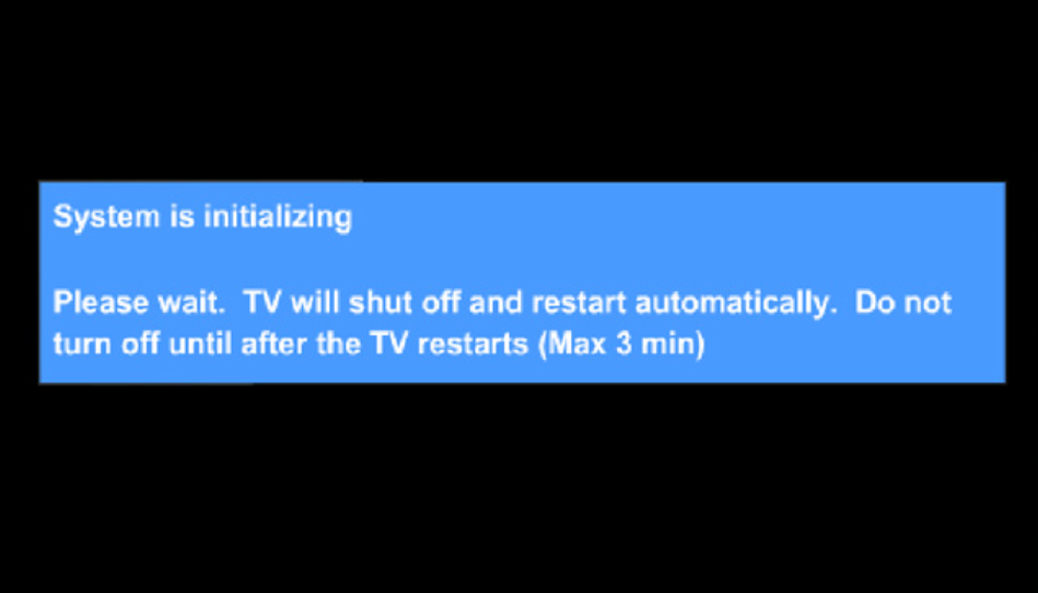 Panasonic TV in the process of restarting as part of the update process.
