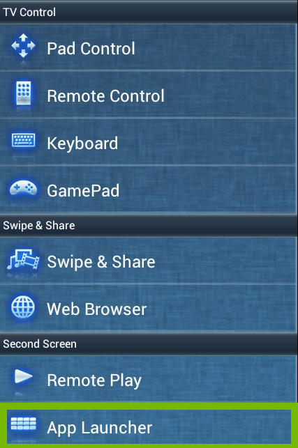 Menu with App launcher highlighted