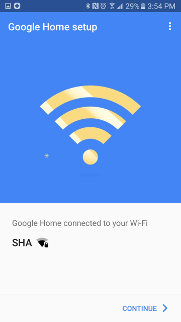 Wi-Fi connection confirmation screen
