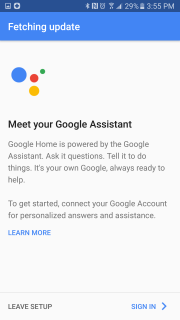 Assistant setup start screen