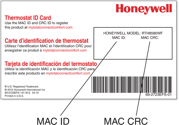 Thermostat ID Card.