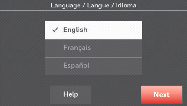 Language selection screen.