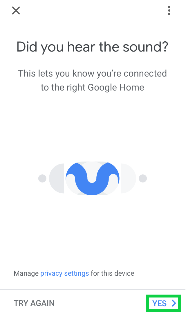 Did you hear the sound? page with yes highlighted