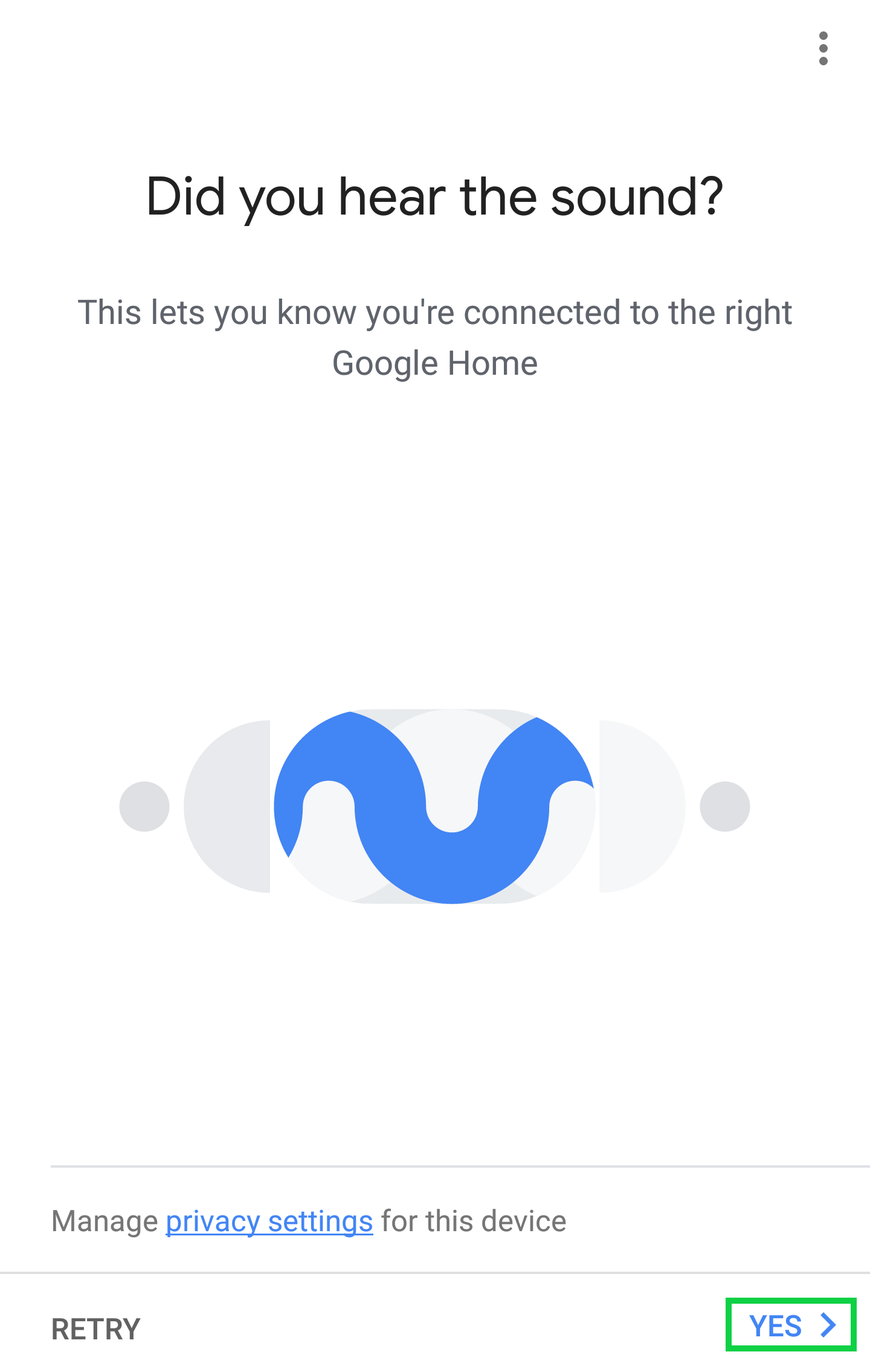 Did you hear the sound? page with yes highlighted