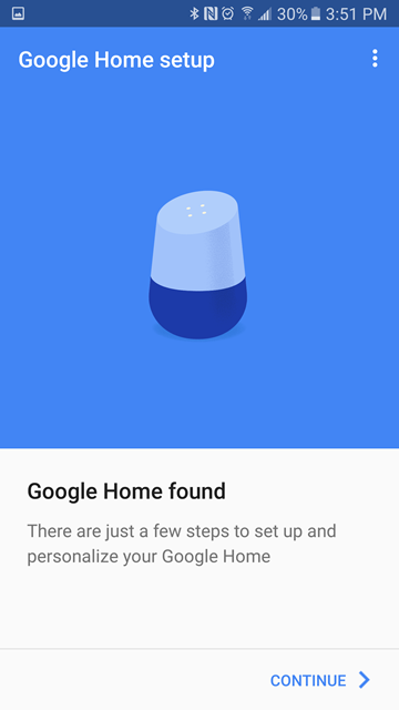 Device setup start screen in mobile app