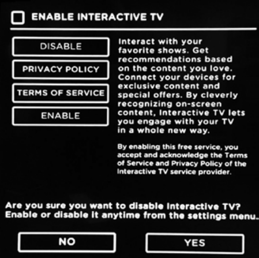 Interactive TV toggle screen