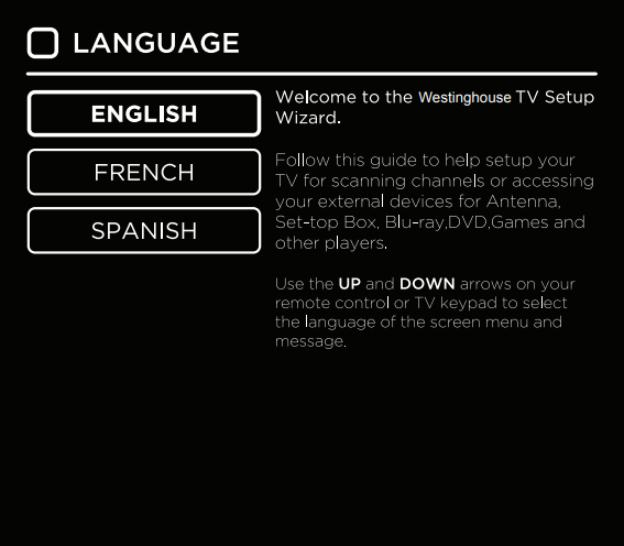 Language selection in setup wizard