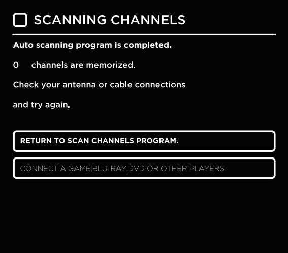Channel scan results screen
