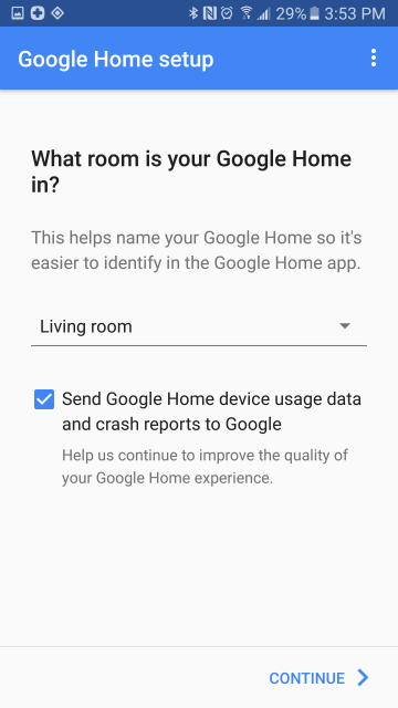 Device location selection screen