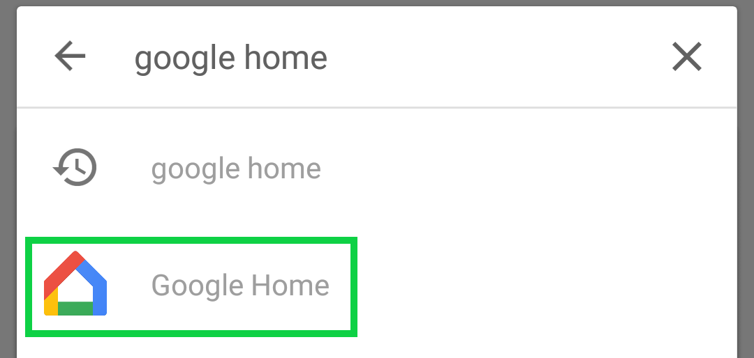 Search bar with Google Home highlighted