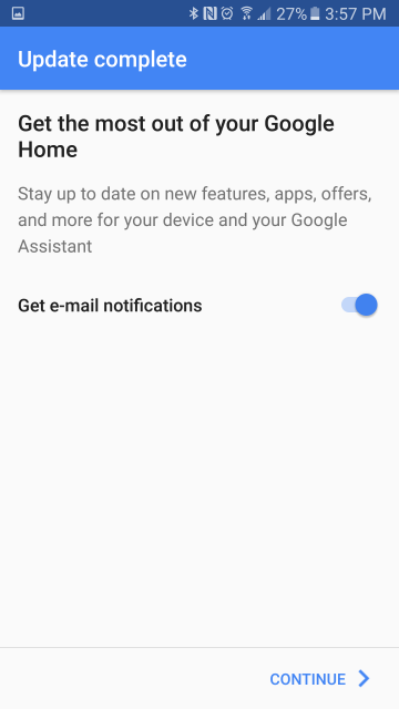 E-mail notification toggle screen
