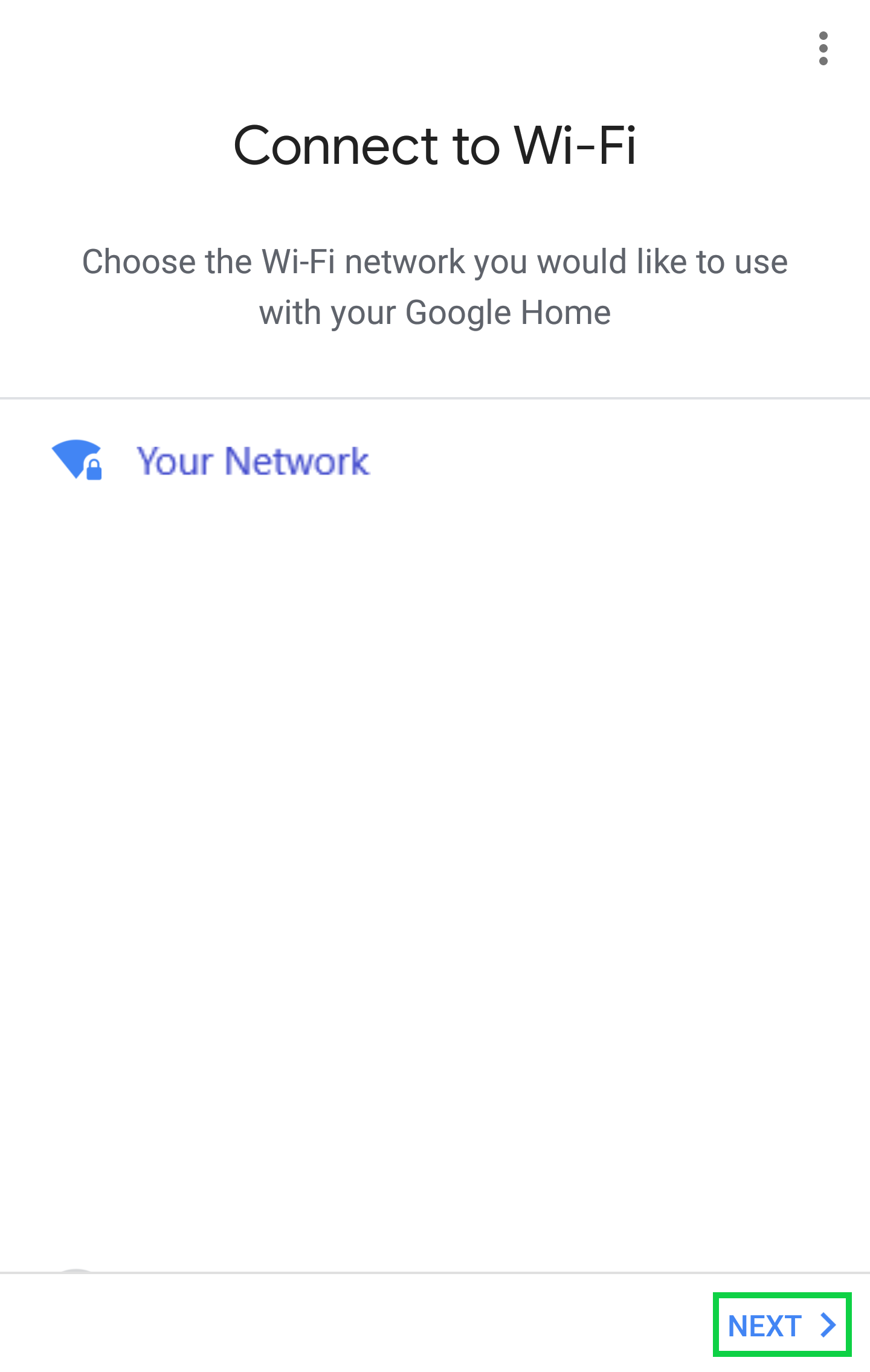  Connect to Wi-Fi page with Next highlighted