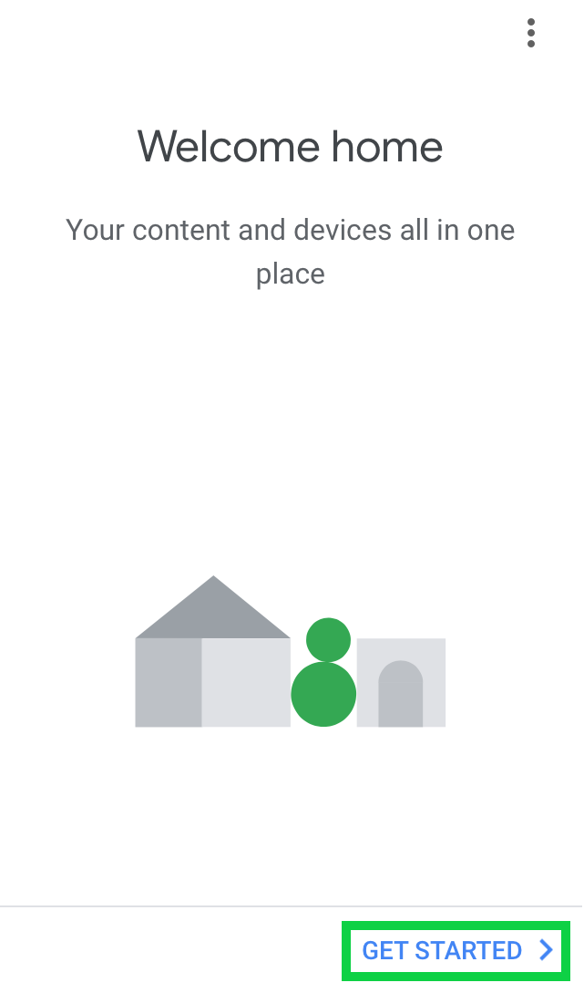 Welcome Home page with Get started highlighted