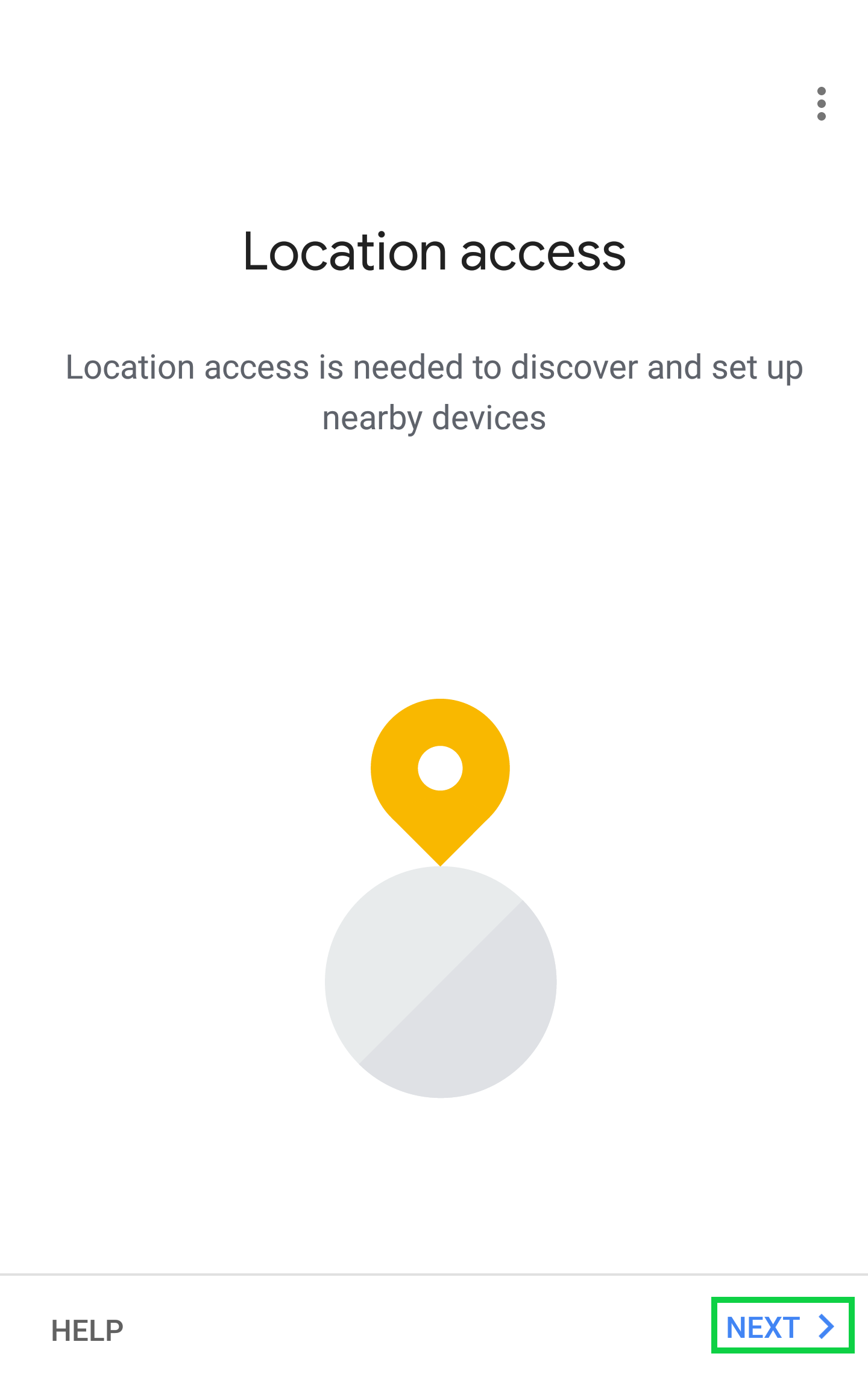 Location Access page with Next highlighted