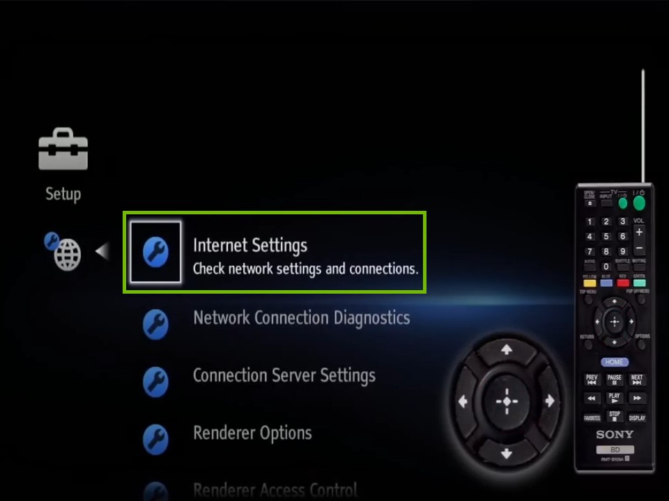 network settings with internet settings highlighted
