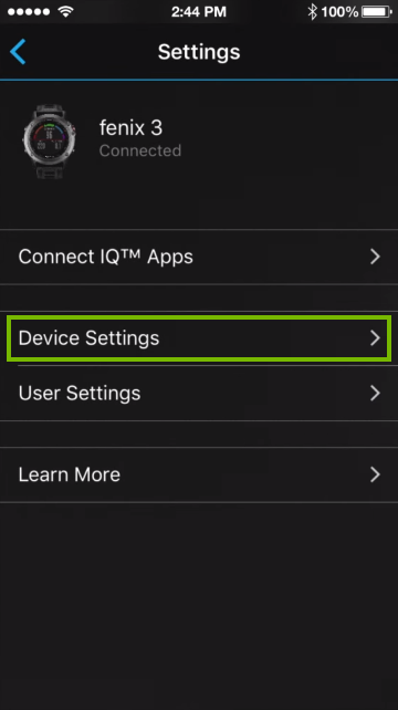 Device settings in mobile app