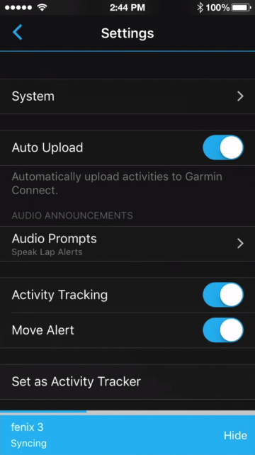 Sync notification at bottom of screen