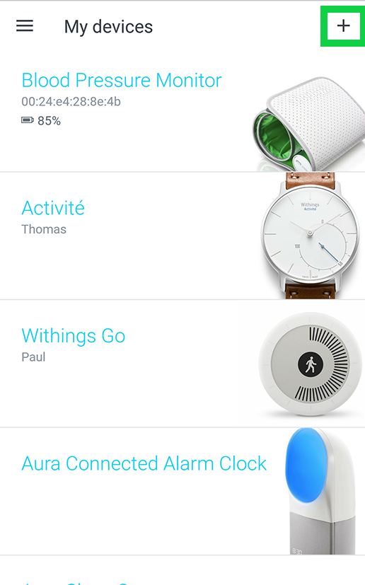 my devices page with plus highlighted