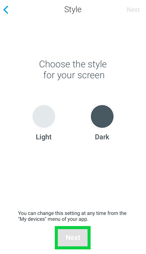 Withings Go style page asking what style you want your screen