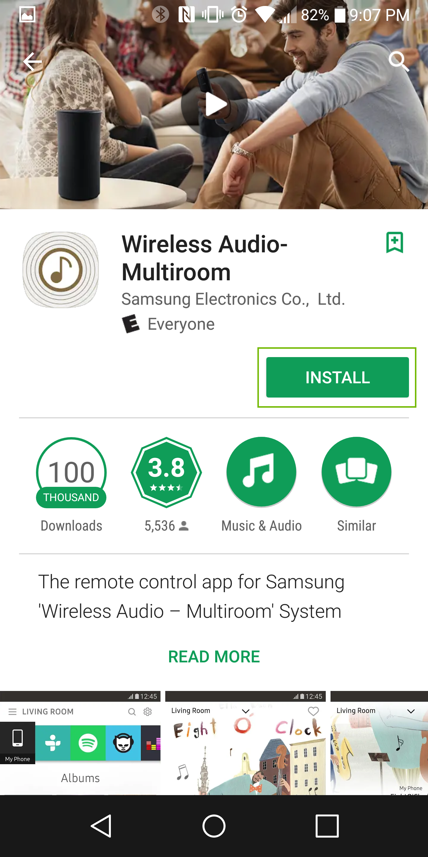 Wireles Audio-Multiroom app page with install highlighted