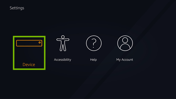 Device option highlighted in Fire TV settings.