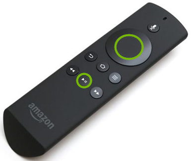 Fire TV remote with Play Pause button highlighted.