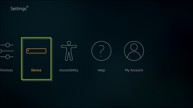 Settings menu with Device selected. Screenshot.