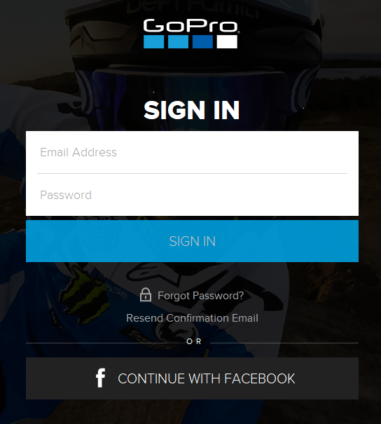 GoPro Quik app login screen.