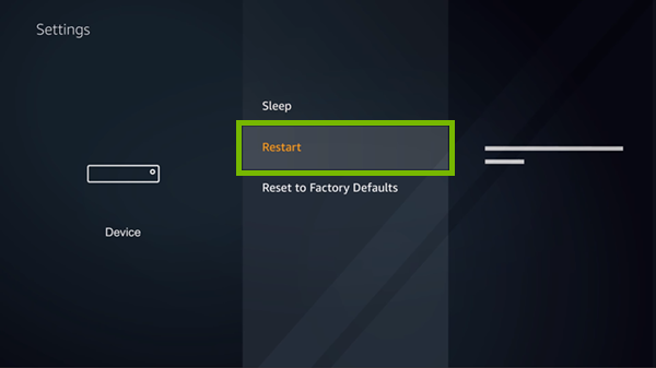 Restart option highlighted in device settings.