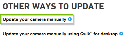 GoPro website with the update your camera manually link highlighted.