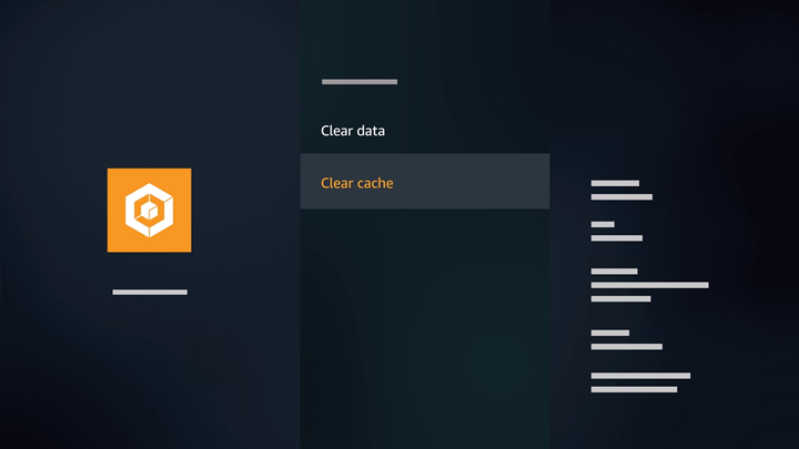 Clear cache option highlighted for selected application.