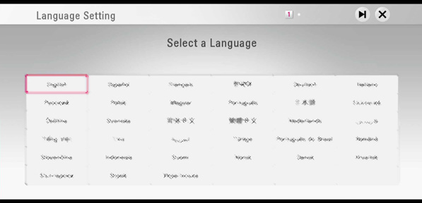 Select a language with English highlighted