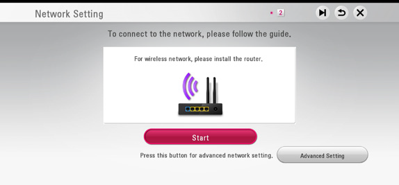 Network Settings page with Start button and Advanced setting