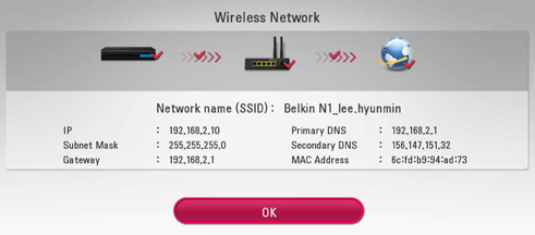 Wireless Network with summary of selected choices and OK button