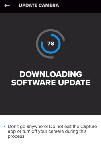 GoPro app processing available updates.