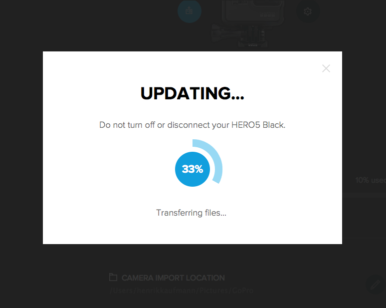 GoPro Quik app processing an available update.