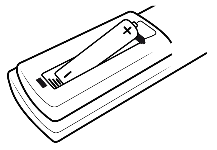 Picture of remote and battery showing how to insert the battery into the remote