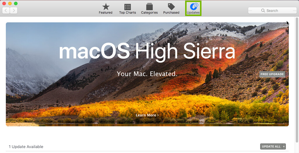 app store with Updates highlighted