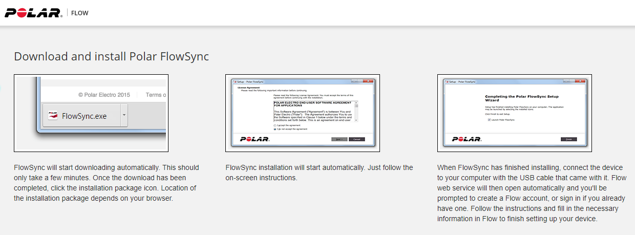 Polar Flow app installation instructions. Screenshot.