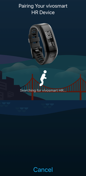 Garmin Connect app attempting to pair with device screen.