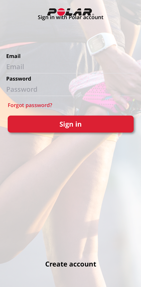 Polar flow app sign in page