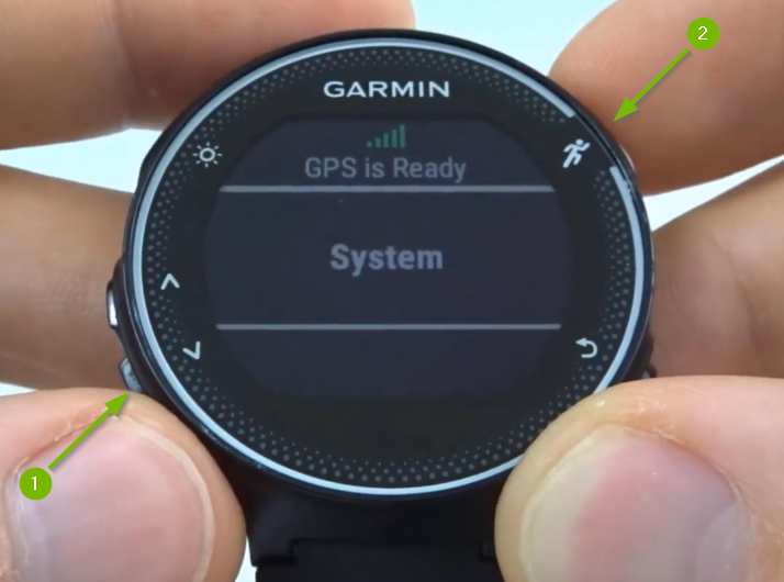 Garmin Forerunner with System selected on screen.