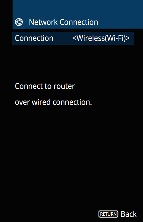 Network connection with Wireless Wi-Fi selected.