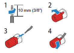 A diagram showing how to connect the speaker wires