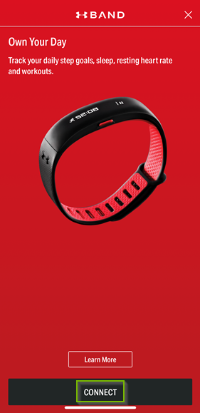 Screen with tracker showing and connect button highlighted at the bottom of the screen