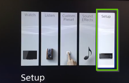 A menu showing setup